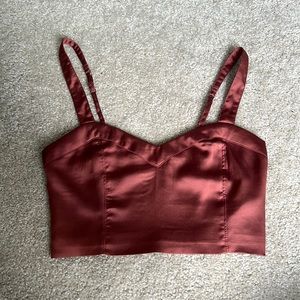 Dark pink satin crop tank
